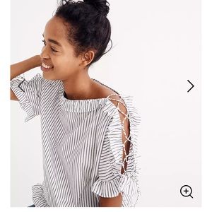 Madewell lace up cold shoulder striped top XL